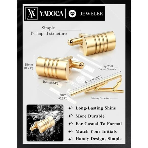 Men's tie clip and cufflink set silver gold black formal tuxedo shirt gift box - Picture 3 of 7